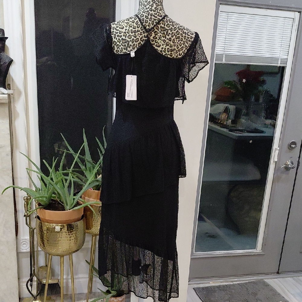 Guess Black Asymmetrical Dress with Leopard Accents